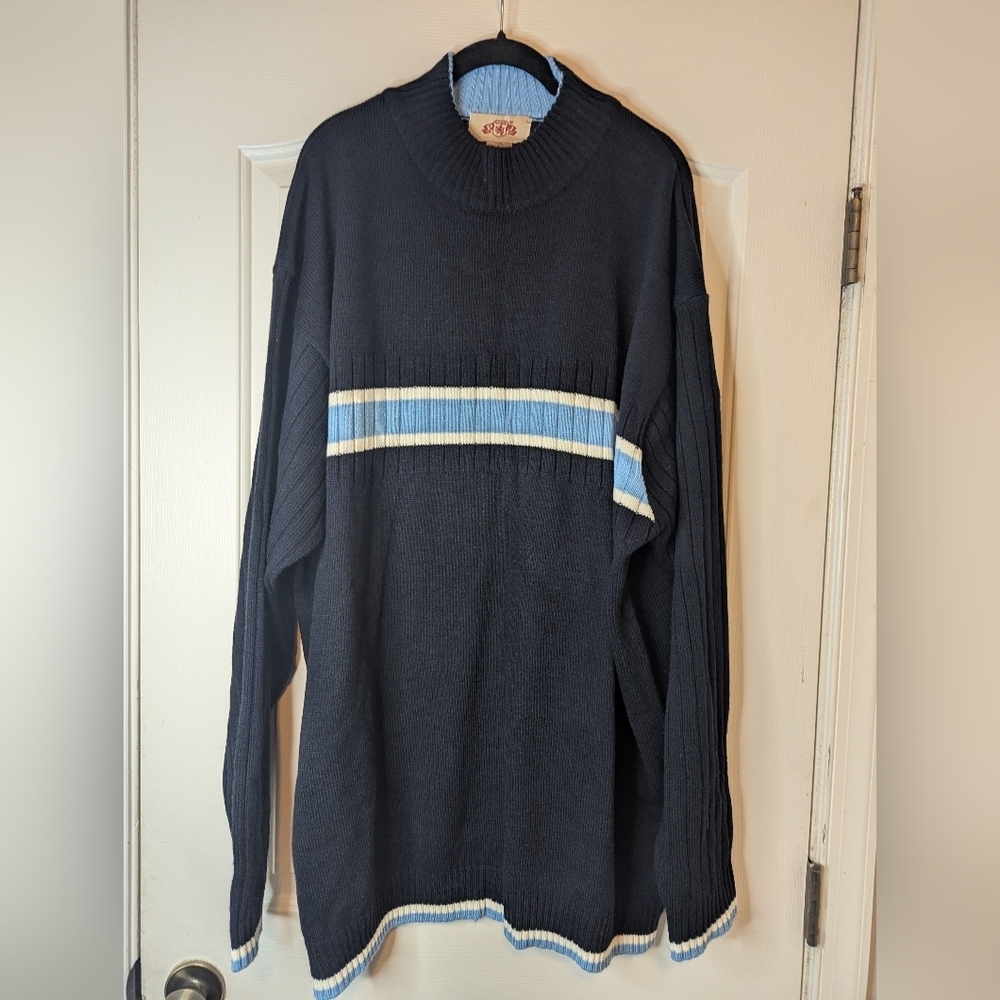 PJ Mark Men's Mock Neck Navy Blue Stripped Long Sleeve Sweater NWT 3XL